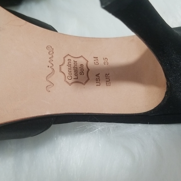 Nina Black Slide Heel Sandals with Rhinestones  Genuine Leather Sole - Picture 6 of 8